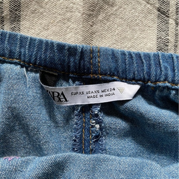 Zara Denim Embroidered Geo Shapes Midi Halter Dress XS - Picture 13 of 16